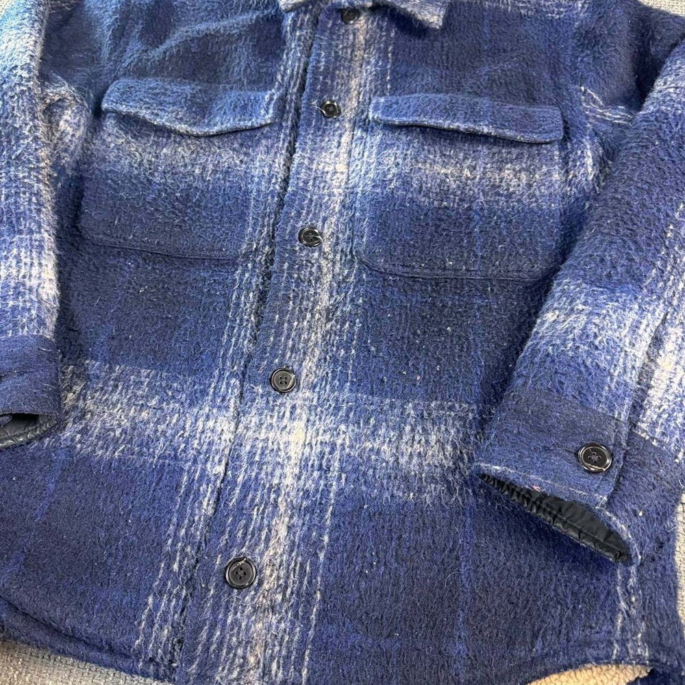 Abercrombie & Fitch Shirt Jacket Mens L Blue Plaid Sherpa Wool Blend Relaxed - Picture 5 of 16